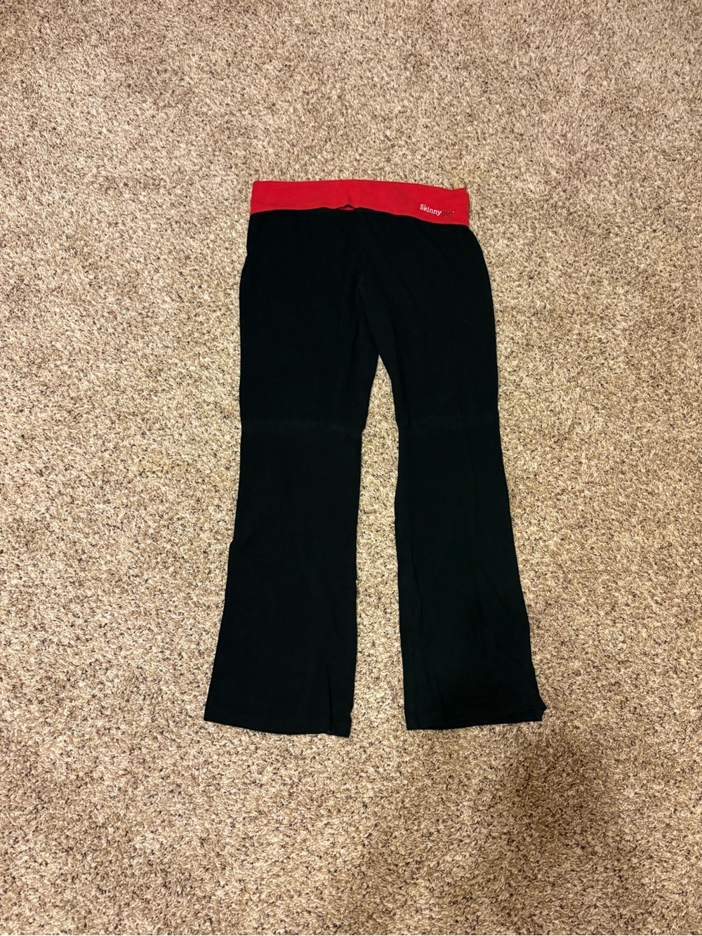 Skinny Girl Black Wide-Leg Yoga Pants Flare Leggings with Red Waistband